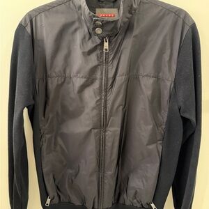 Prada Black Superfine wool zipper cardigan.